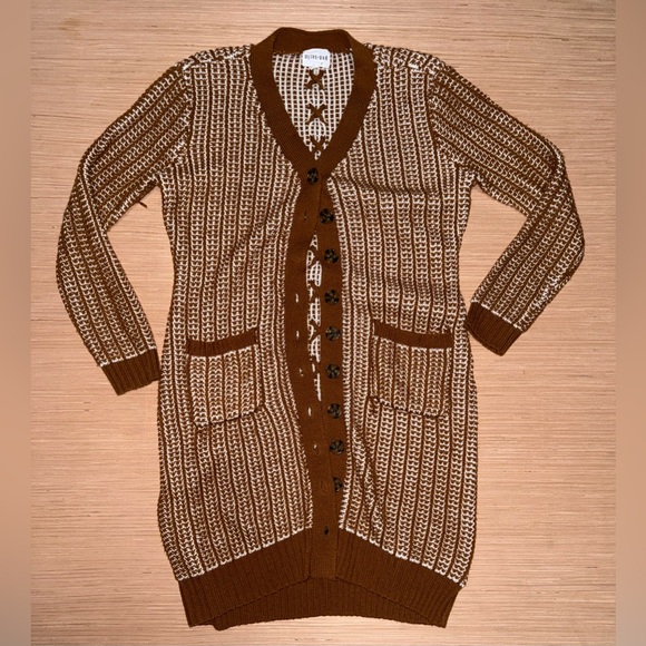 Olive & Oak Sweaters - Olive & Oak Brown and Cream Knit Cardigan
